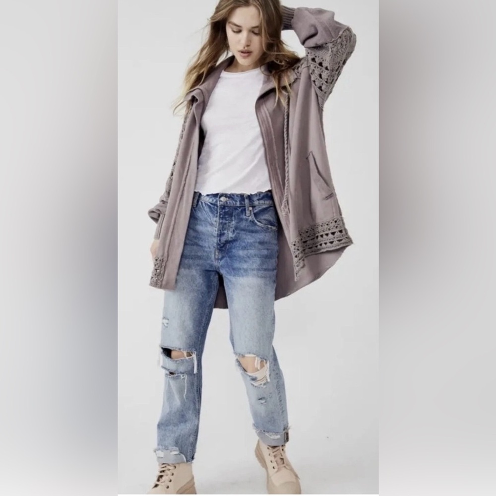 NWT Free People S Dune Bug Cardi in Elderberry Purple Crochet Zip Up New $168